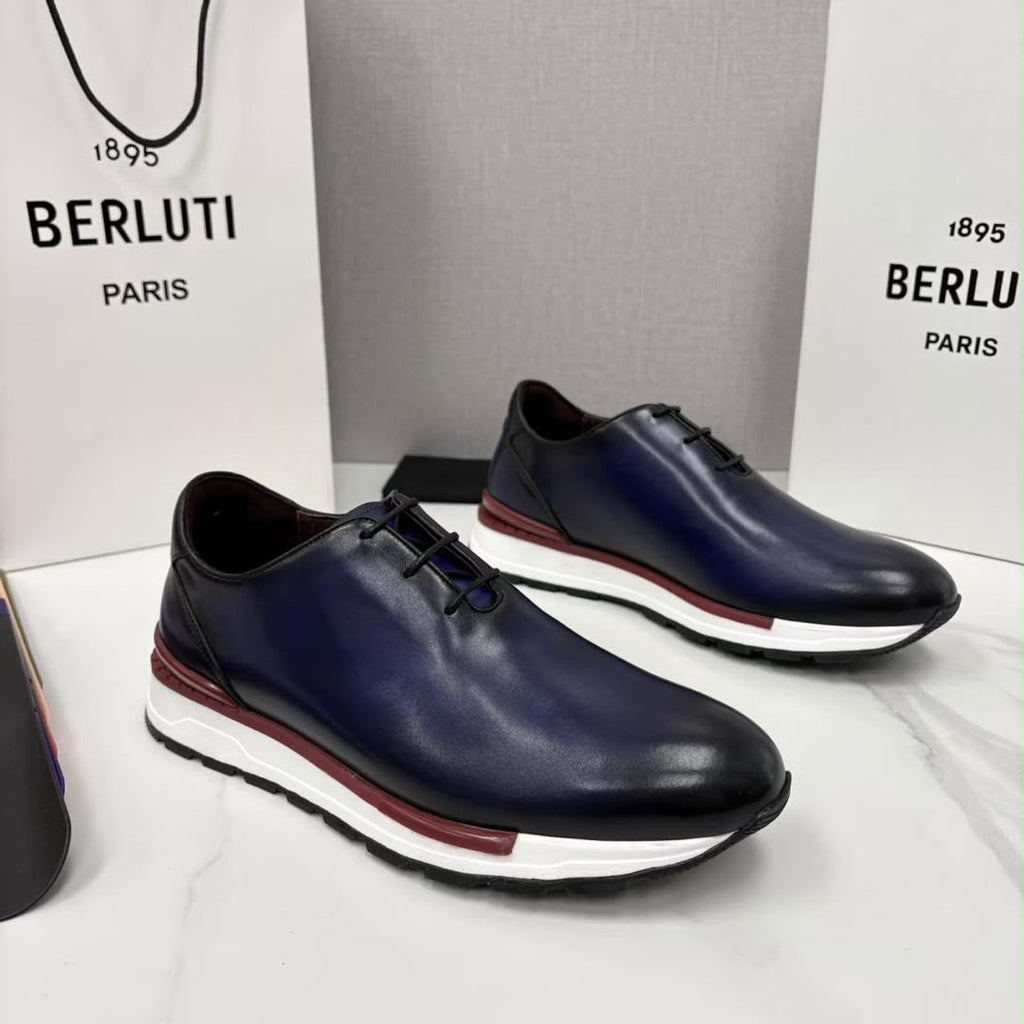 Chaussures cuir bleu patiné semelle blanche