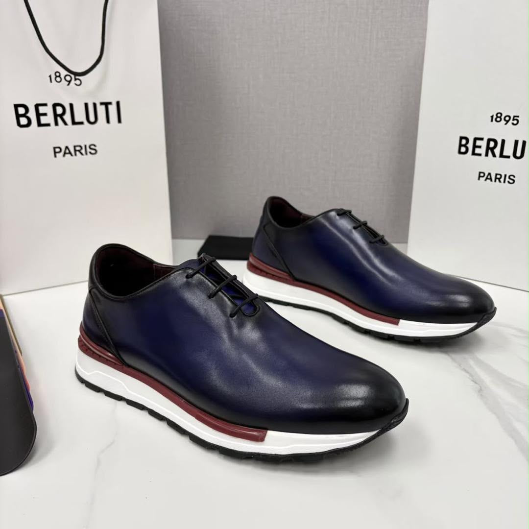 Chaussures cuir bleu patiné semelle blanche